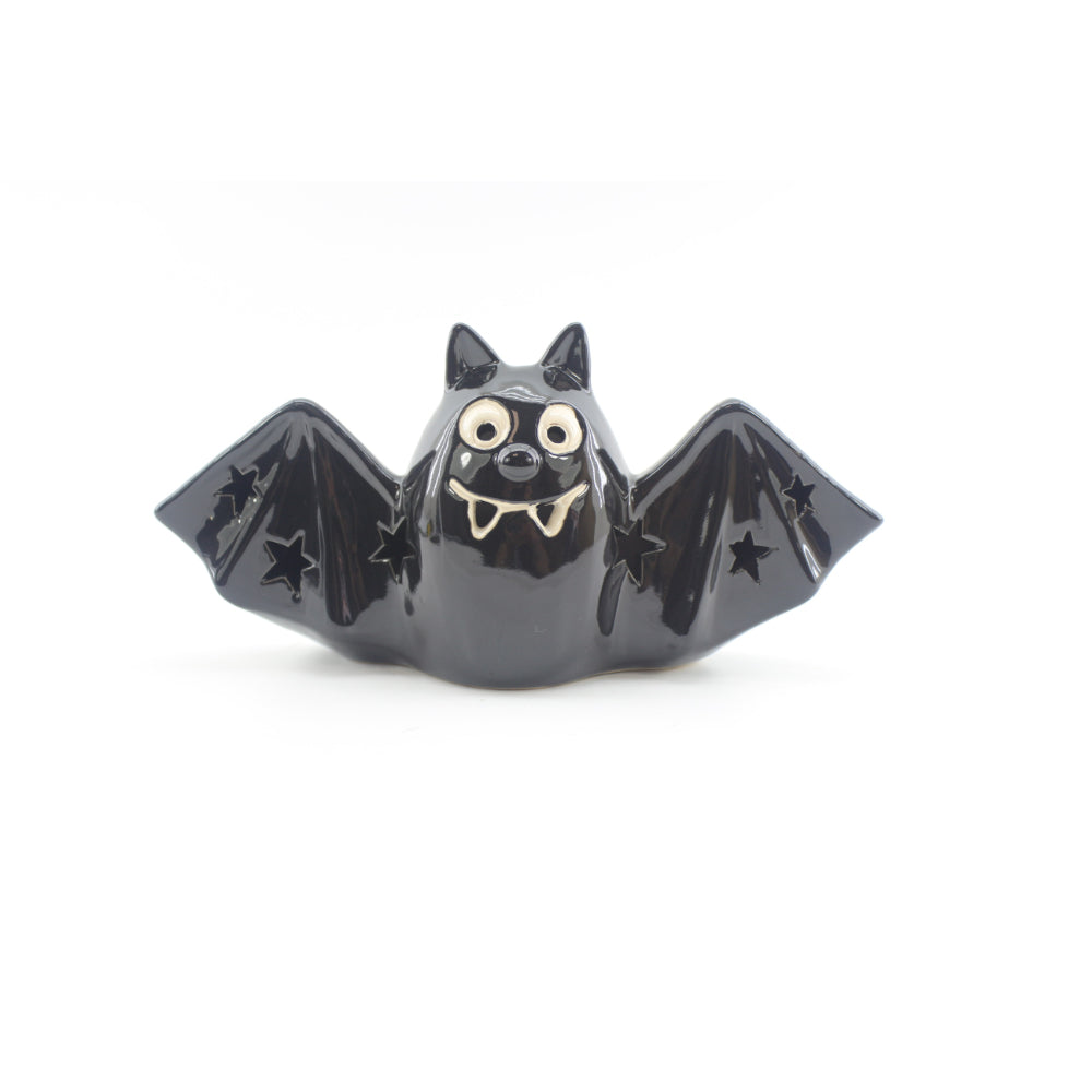 Black LED Bat Halloween Ornament - 10cm, Star Cut-Out Details