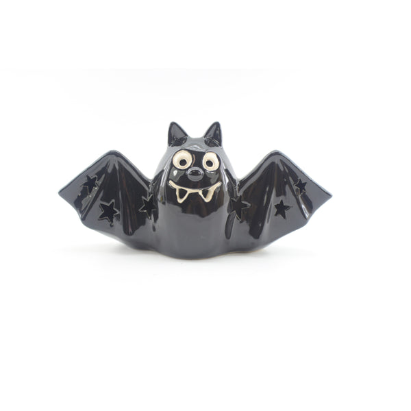 Black LED Bat Halloween Ornament - 10cm, Star Cut-Out Details