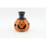 LED Halloween Pumpkin Ornament - 11.5cm, Orange with Black Top Hat