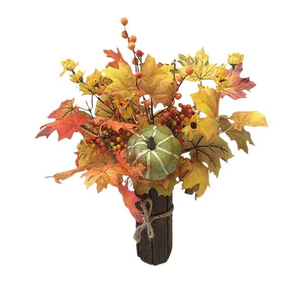 autumn collection fall leaves  pumpkins arrangement  rustic base