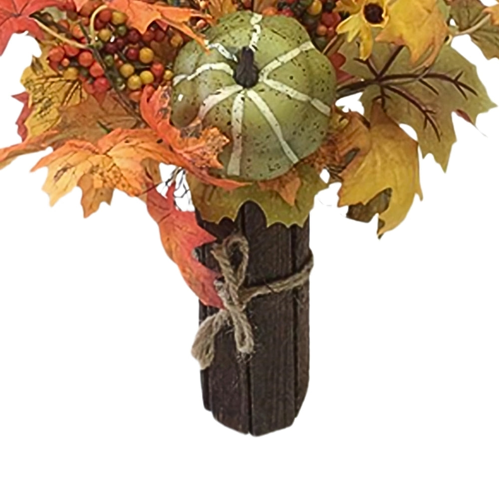 autumn collection fall leaves  pumpkins arrangement  rustic base