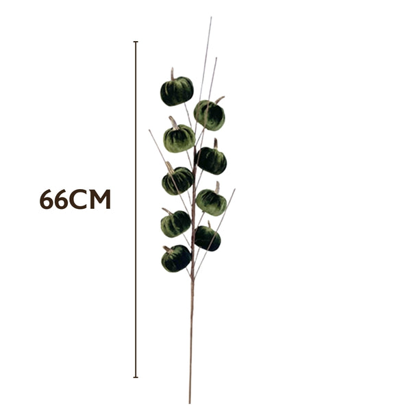 Autumn Collection Velvet Pumpkins Spray | Green H66cm