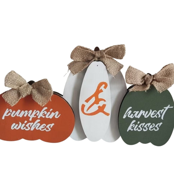 autumn collection pumpkin wishes  harvest kisses decoration  wood