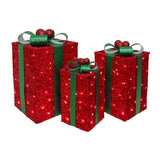 Christmas 3D Red Glitter LED Gift Boxes | Set of 3, Battery Operated