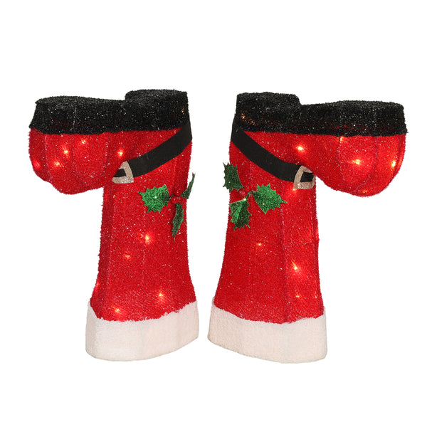 Christmas 3D Santa's Boots LED Decoration | Red Glitter, Warm Glow