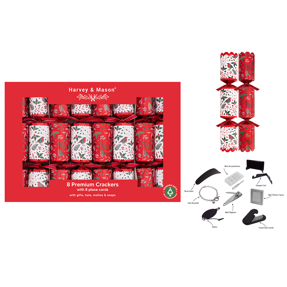 Christmas Premium Red Table Crackers | Pack of 8, Includes Place Cards