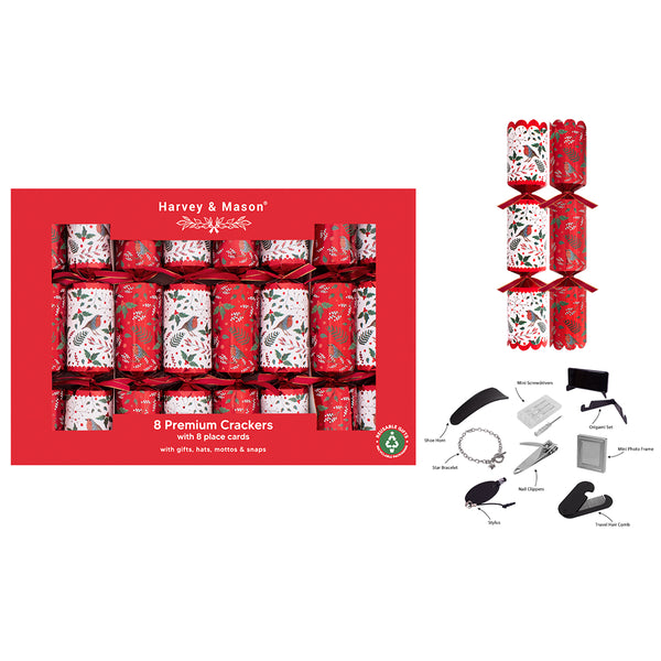 Christmas Premium Red Table Crackers | Pack of 8, Includes Place Cards