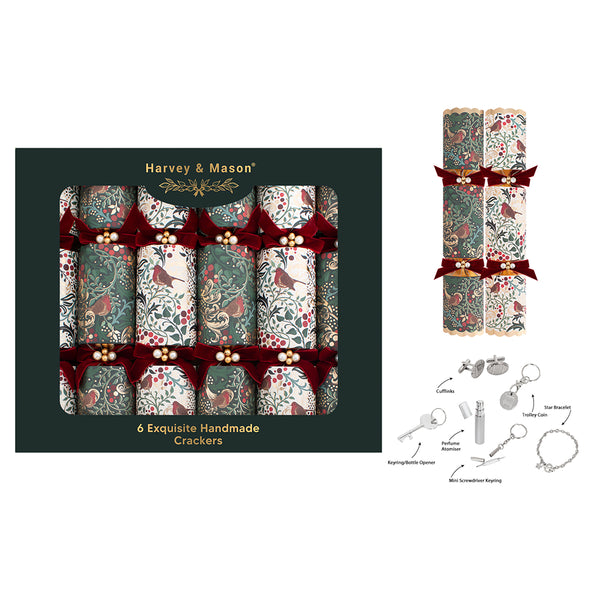 Christmas Exquisite Robin Crackers | Pack of 6, Handmade, Velvet Ribbon