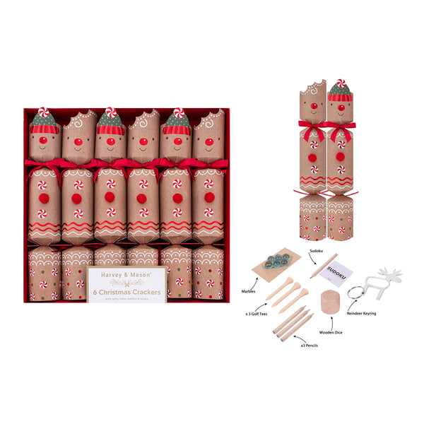 Christmas Gingerbread Party Crackers | Pack of 6, Assorted Designs & Gifts