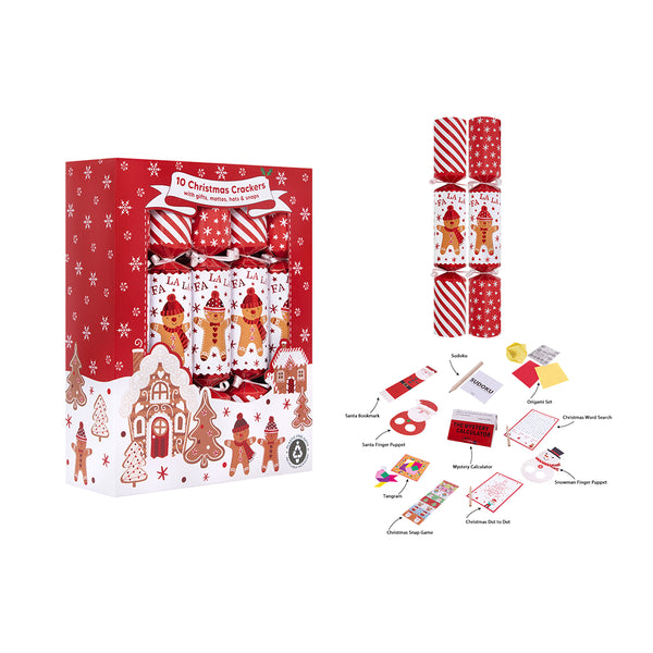 Christmas Gingerbread Family Christmas Crackers | Pack of 10, Assorted Designs