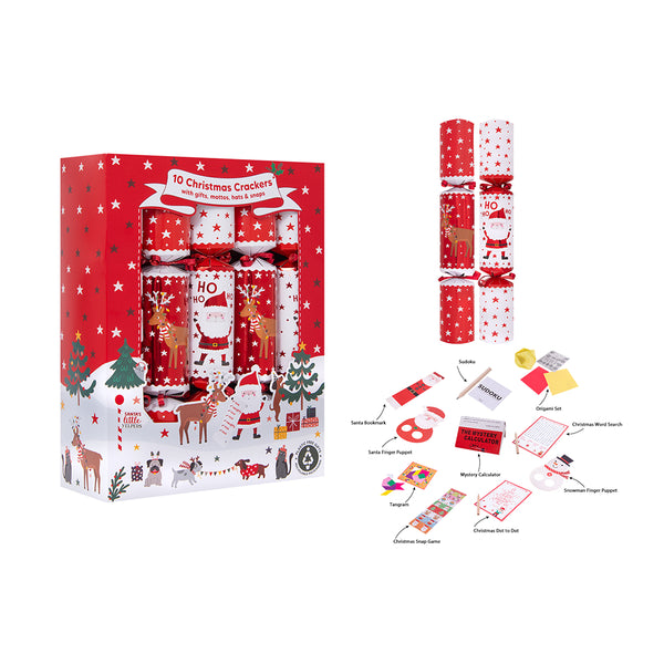 Christmas Family Santa and Reindeer Crackers | Pack of 10, Hats, Games