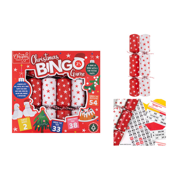 Christmas Bingo Game Crackers | Pack of 6, 24 Cards, Markers, Bingo Bag