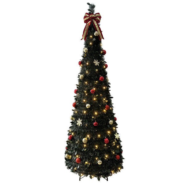 Christmas Pre-Lit Pop Up Christmas Tree | 7ft, Warm White LEDs, Bow Topper