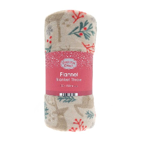 Christmas Printed Flannel Throw Blanket Festive Reindeer | 120 x 150cm