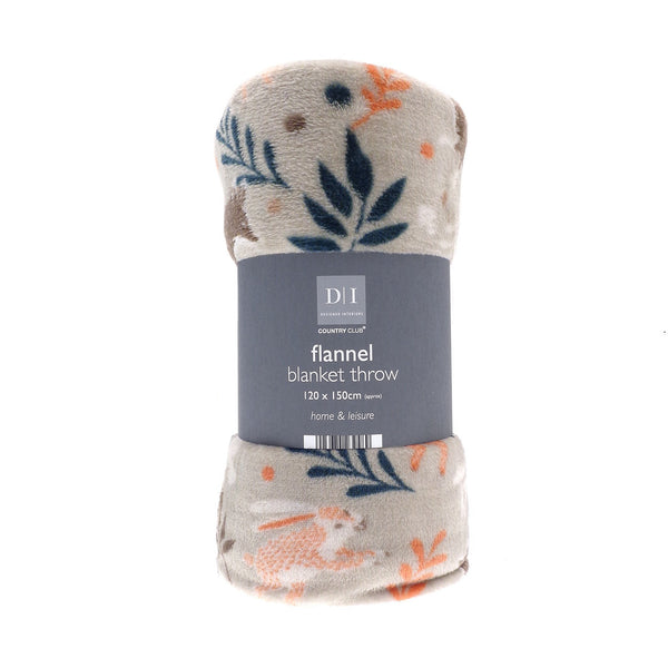 Country Club Woodland Creatures Printed Throw | 120x150cm Flannel