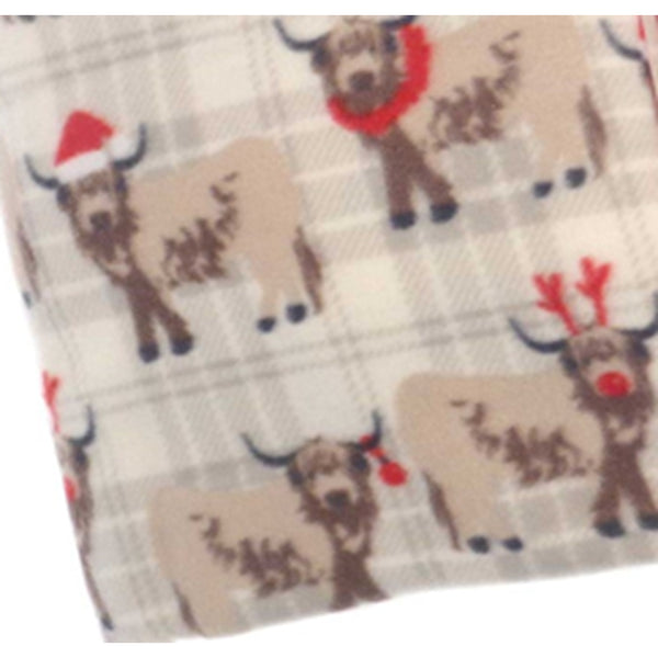 Christmas Highland Cow Plaid Soft Touch Fleece Throw | 120 x 150cm