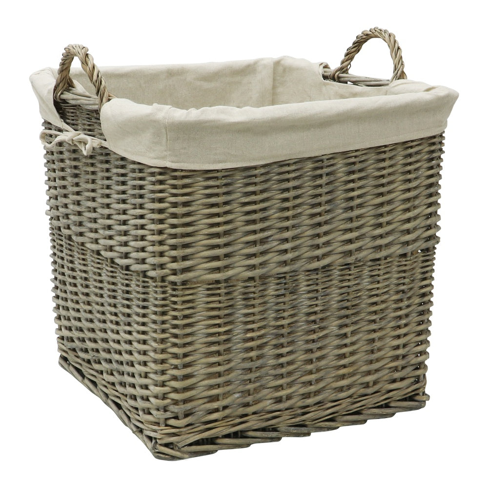 Antique Washed Willow Lined Log Basket - Fireside - 1 Pack