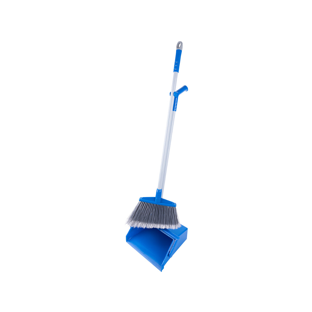 Kleaner Long-Handled Dustpan and Broom Set | Angled Bristles, Built-in Holder
