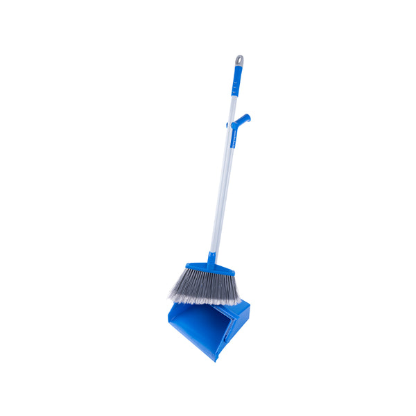 Kleaner Long-Handled Dustpan and Broom Set | Angled Bristles, Built-in Holder