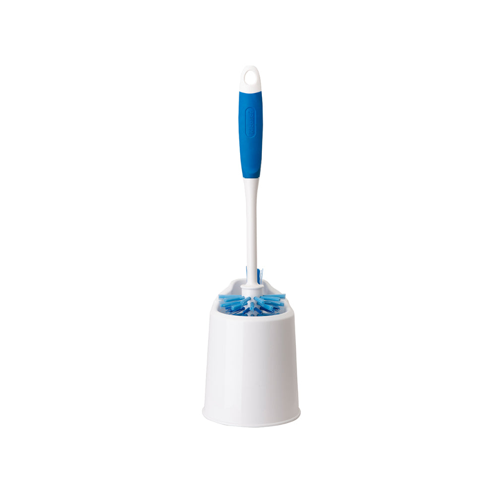 Kleaner Toilet Brush and Caddy Holder | Non-Slip Handle, White and Blue