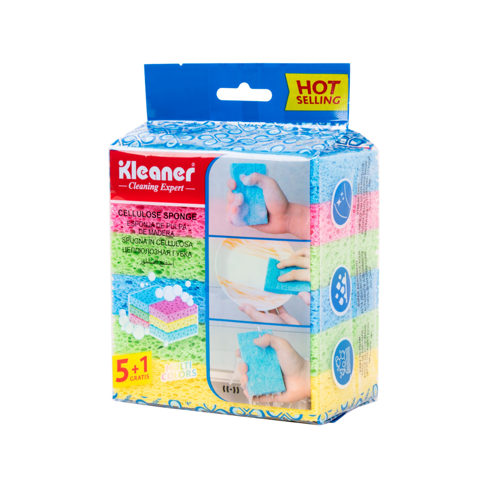 Kleaner Dual-Texture Cellulose Sponge Scourers | 6 Pieces, Multicolour