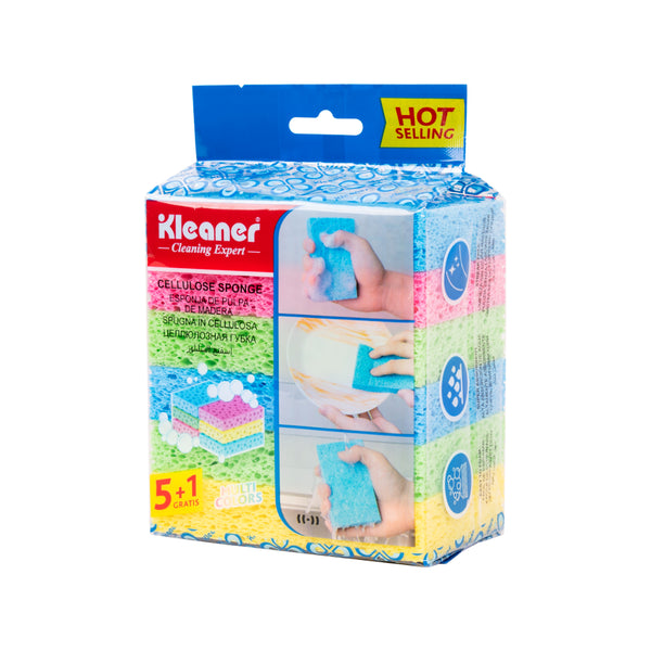Kleaner Dual-Texture Cellulose Sponge Scourers | 6 Pieces, Multicolour