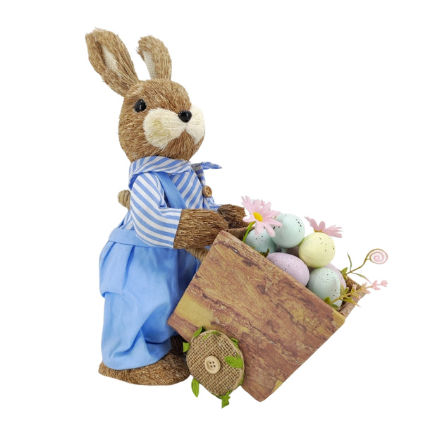 Rabbit with Wheelbarrow Decorative Garden Ornament Figurine | 33cm