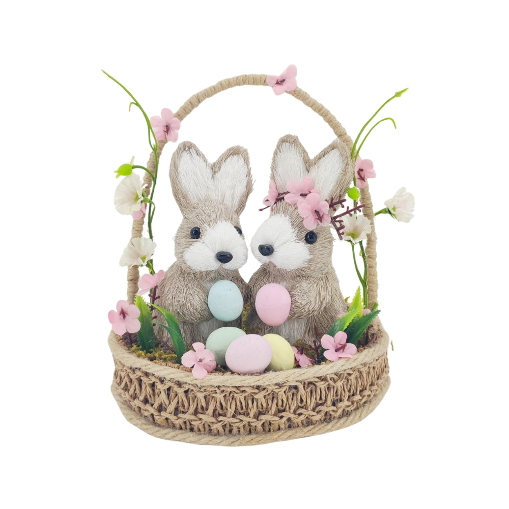 Rabbits in Basket Decorative Figurine | Rabbit and Basket Design