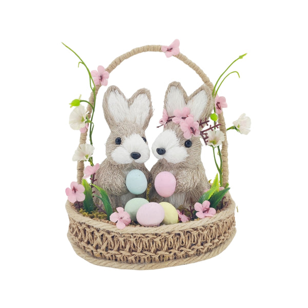 Rabbits in Basket Decorative Figurine | Rabbit and Basket Design