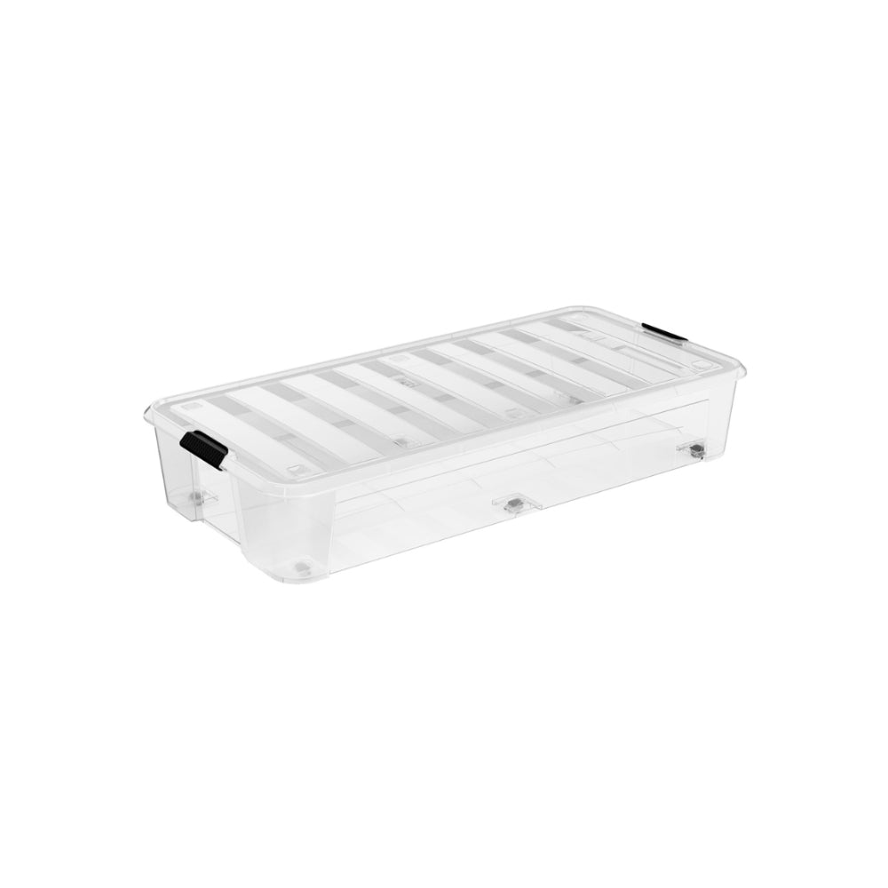 Simply Storage Rolling Clear Underbed Storage Box | 60L, Snap-Lock Lid
