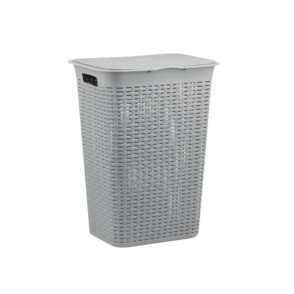 Rattan Style Design Laundry Hamper | 50L Capacity, Grey Colour