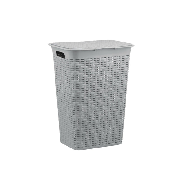 Home Solutions Rattan-Style Laundry Hamper Basket | 50L, Grey, Lidded