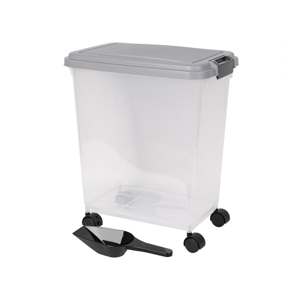 Tail & Feathers Clear Pet Food Storage Container | 30L, Locking Lid, Wheels