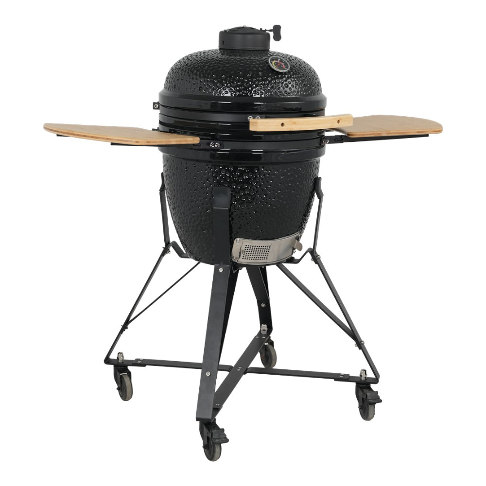 Kamado Black Charcoal BBQ Grill | 18 Inch, Thermometer and Side Shelves