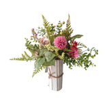 Pink Faux Flower Bouquet Arrangement | Whitewashed Wood Base, Rope Tie