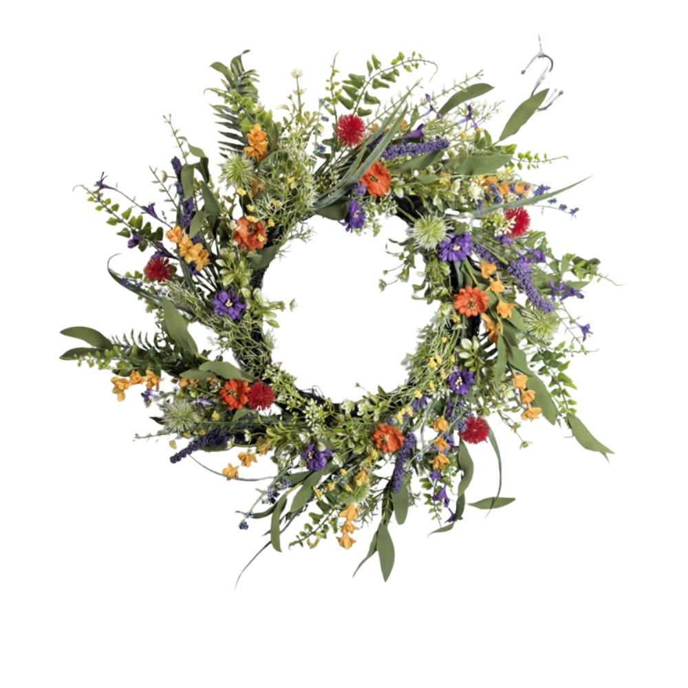 Wild Flower Hanging Door Wreath | Assorted Multi-Colour Blooms and Greenery