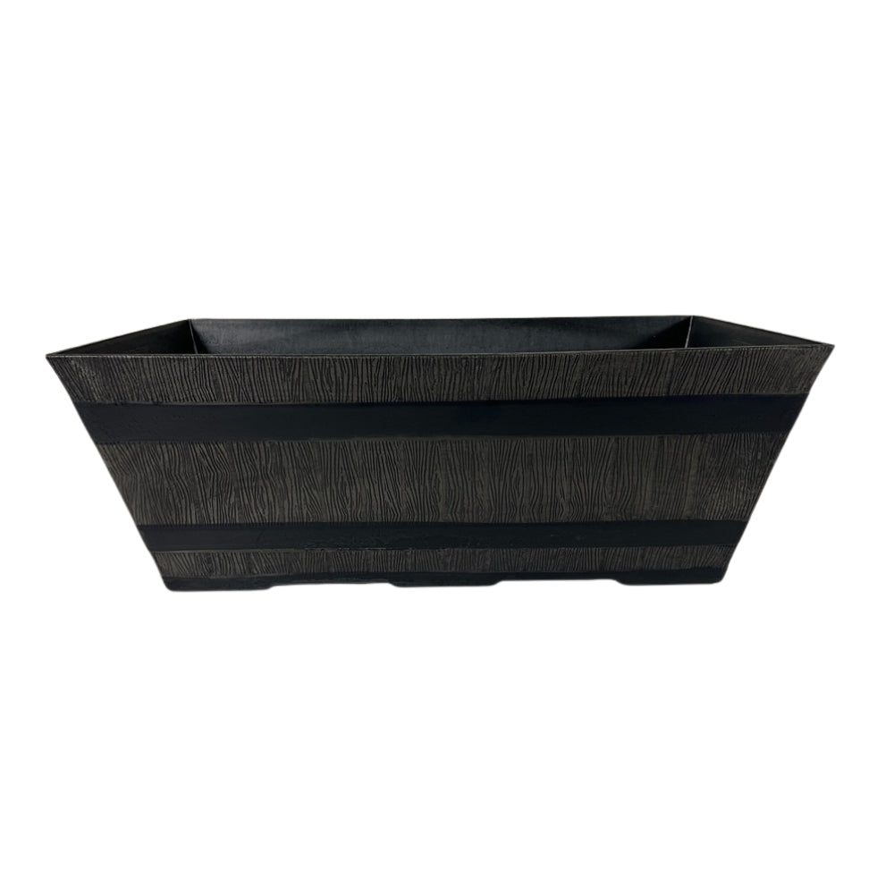Whiskey Barrel Textured Rectangular Planter Trough | 51cm, Black