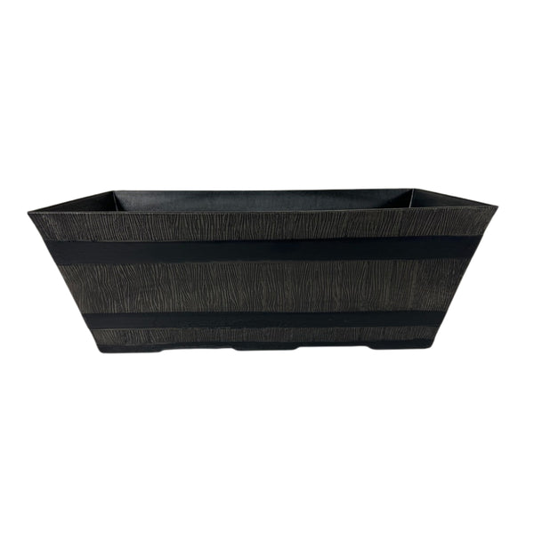 Whiskey Barrel Textured Rectangular Planter Trough | 51cm, Black