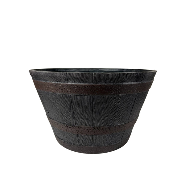 Whiskey Barrel Planter | Medium, 53cm, Dark Rustic Wood-Effect