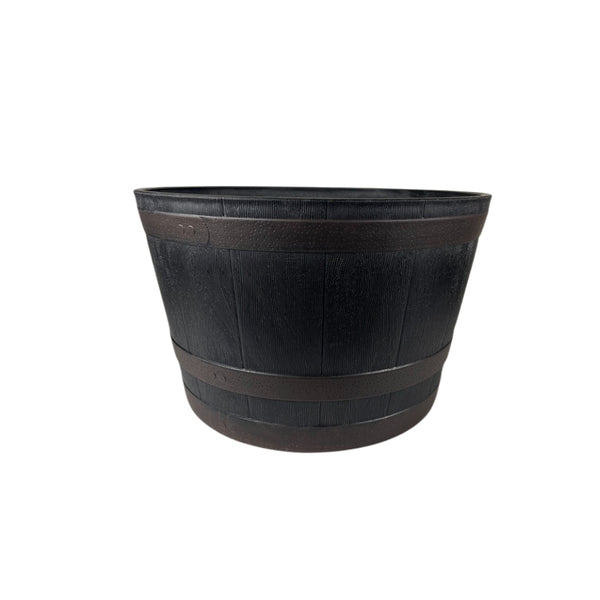 Rustic Whiskey Barrel Wood-Effect Planter | Large, 62 cm, Dark Neutral
