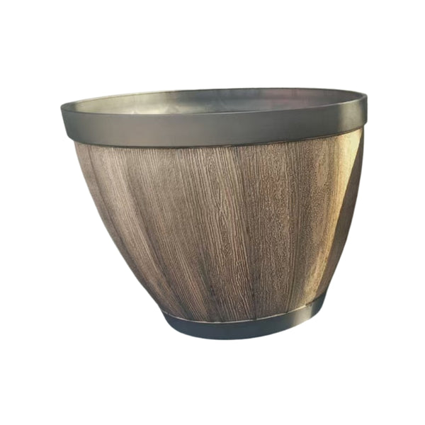 Trendy Whiskey Barrel Wood-Effect Planter | 30cm, Brown and Charcoal
