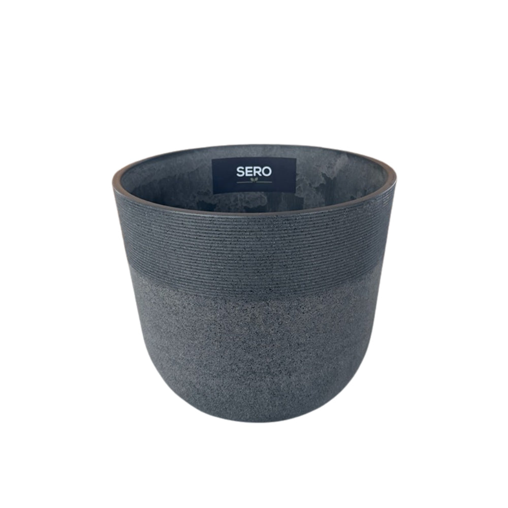 Sero Speckled Dark Grey Ribbed Planter | 30cm, Stone Effect