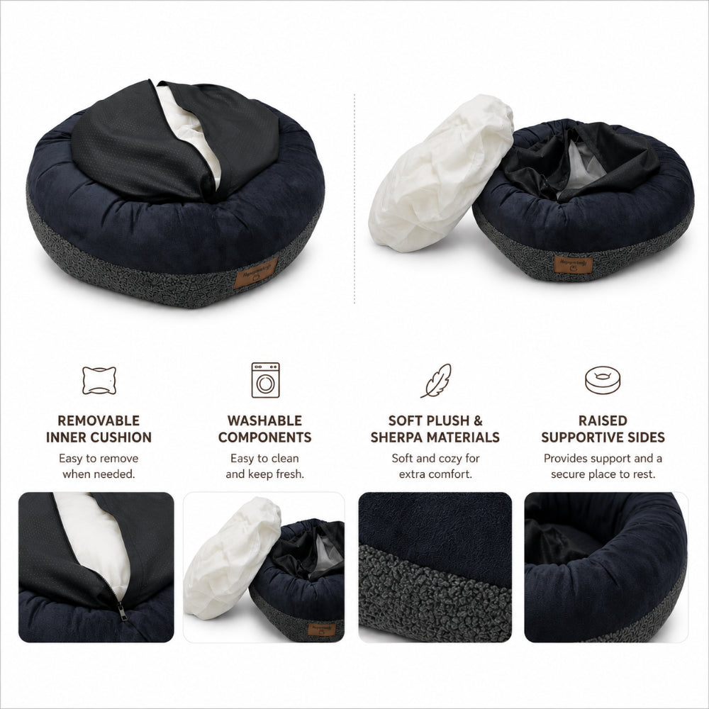 Eco Pet Donut Gaya Small Pet Bed - 60 x 60cm - Dark Grey