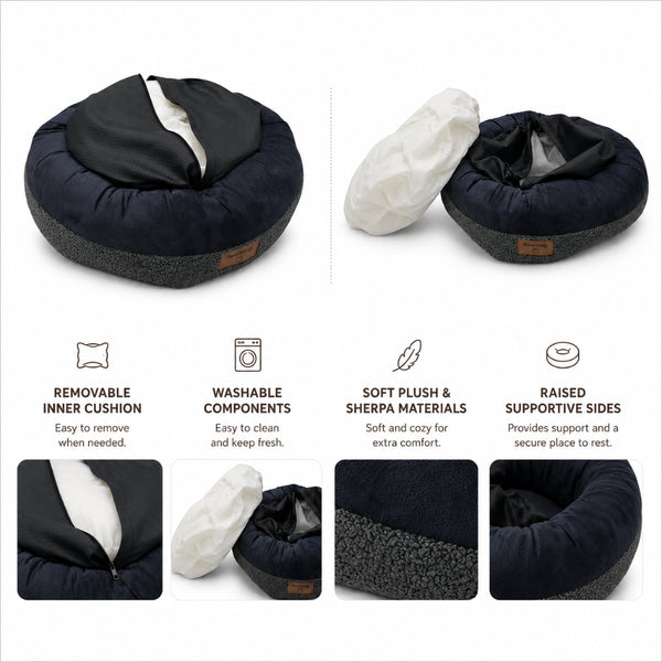 Eco Pet Donut Gaya Small Pet Bed - 60 x 60cm - Dark Grey