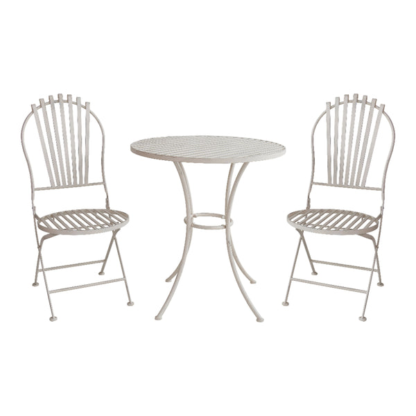 Solace Antique White Outdoor Bistro Set | 3 Pieces, Lattice Table