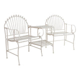 Solace Antique White Companion Garden Love Seat with Table | Fan Back