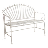 Solace Antique White Fan-Back Metal Garden Bench | Two-Person Seat