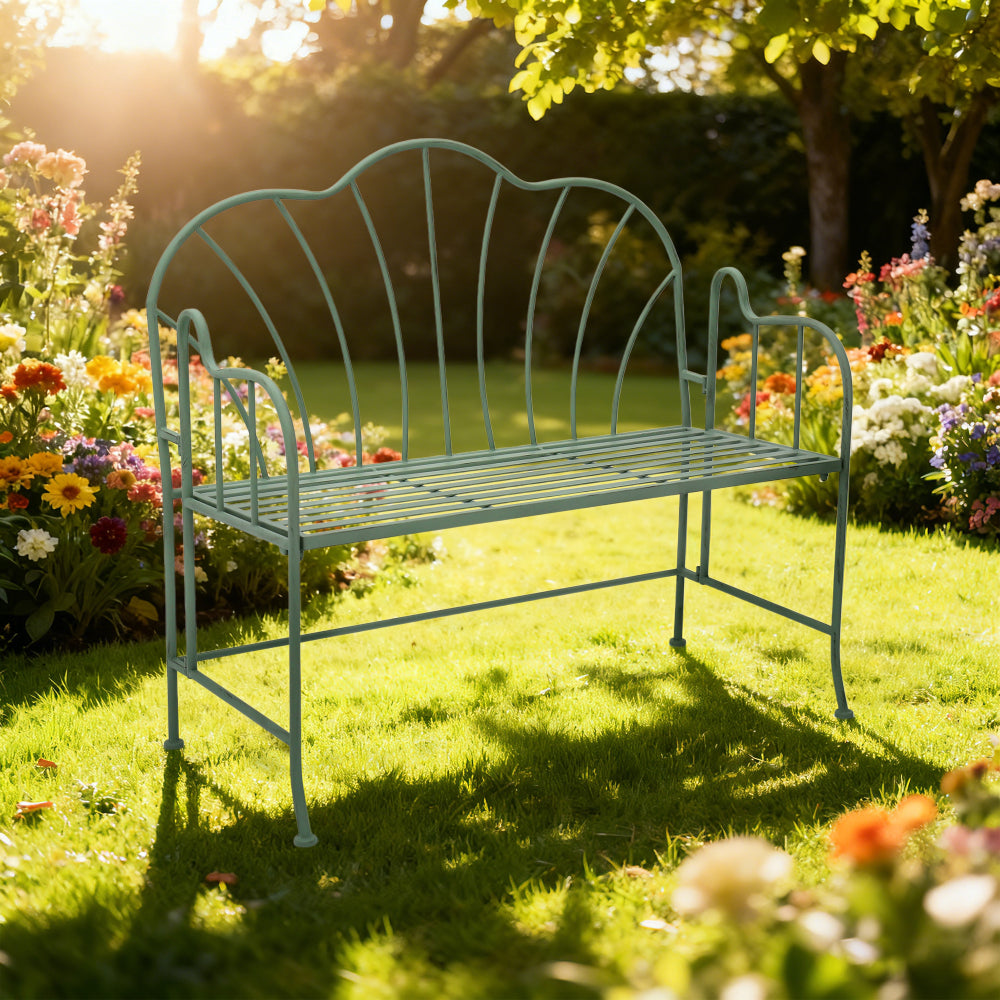 Lifestyle Living Curva Sage Green Garden Bench | Scalloped Backrest