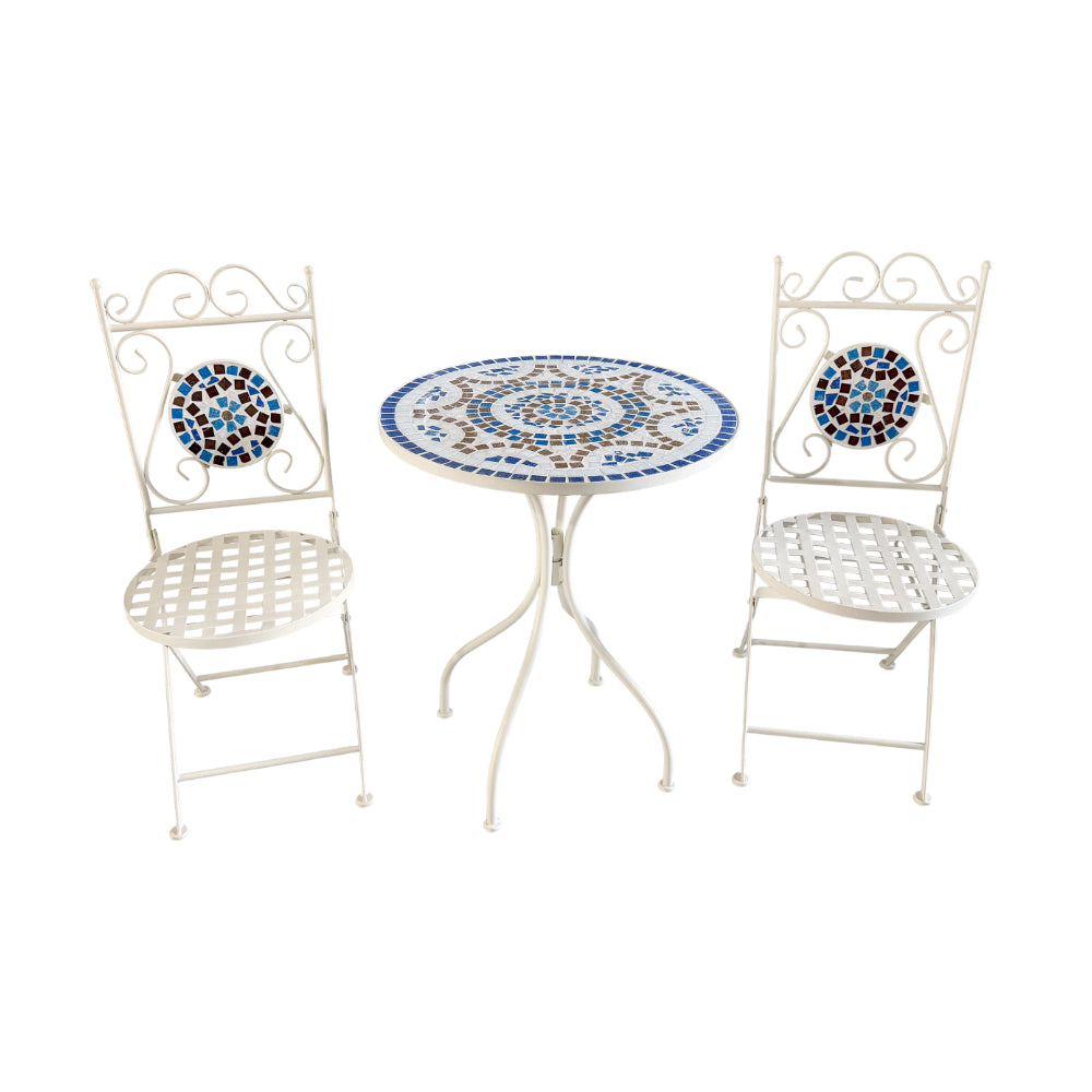 Lifestyle Living Azure Mosaic Bistro Table and Chairs Set | 3 Piece, Blue