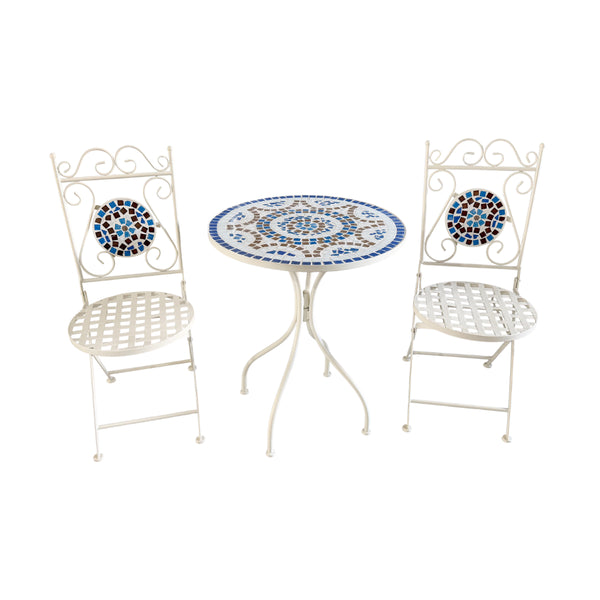 Lifestyle Living Azure Mosaic Bistro Table and Chairs Set | 3 Piece, Blue